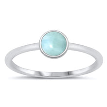 Load image into Gallery viewer, Sterling Silver Rhodium Plated Genuine Larimar Round Stone Ring