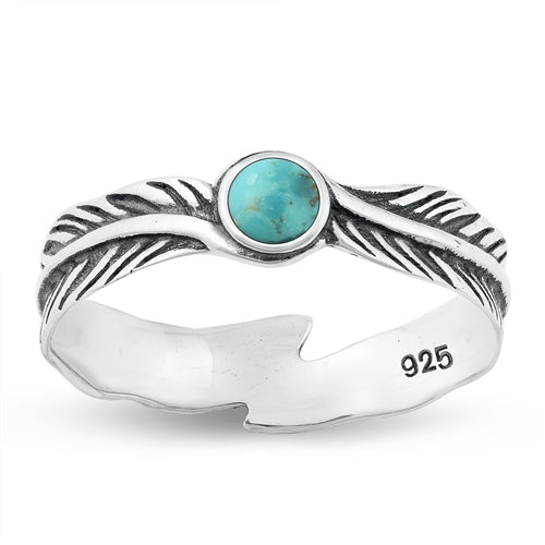 Sterling Silver Oxidized Genuine Turquoise Feather Ring