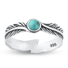 Load image into Gallery viewer, Sterling Silver Oxidized Genuine Turquoise Feather Ring