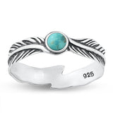 Sterling Silver Oxidized Genuine Turquoise Feather Ring