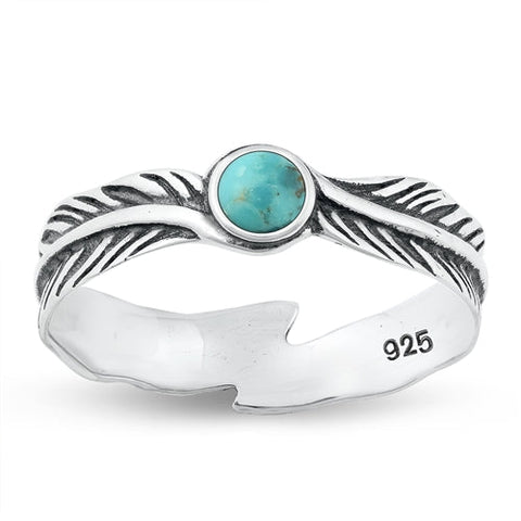Sterling Silver Oxidized Genuine Turquoise Feather Ring