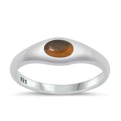 Sterling Silver High Polished Oval Tiger Eye Stone Ring