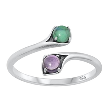 Load image into Gallery viewer, Sterling Silver Oxidized Genuine Amethyst And Turquoise Ring
