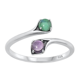 Sterling Silver Oxidized Genuine Amethyst And Turquoise Ring