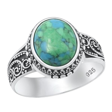 Load image into Gallery viewer, Sterling Silver Oxidized Genuine Turquoise Bali Ring