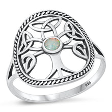Load image into Gallery viewer, Sterling Silver Oxidized Celtic Tree White Lab Opal Ring-18.5mm