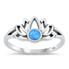 Load image into Gallery viewer, Sterling Silver Oxidized 9.7mm Lotus Blue Lab Opal Ring