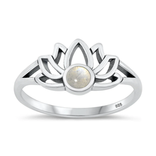 Load image into Gallery viewer, Sterling Silver Oxidized 9.7mm Lotus Moonstone Stone Ring