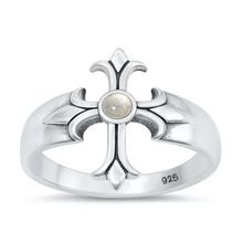 Load image into Gallery viewer, Sterling Silver Oxidized Cross Moonstone Stone Ring