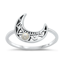Load image into Gallery viewer, Sterling Silver Oxidized 13.5mm Moon Moonstone Stone Ring