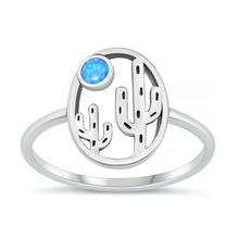 Load image into Gallery viewer, Sterling Silver Oxidized Cactus Blue Lab Opal Ring