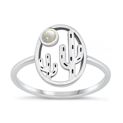 Sterling Silver Oxidized Cactus Moonstone Stone Ring