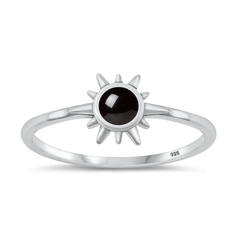 Sterling Silver Oxidized Sun Black Agate Stone Ring