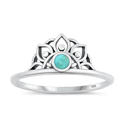 Sterling Silver Oxidized Genuine Turquoise Crown Ring