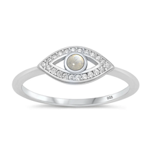 Load image into Gallery viewer, Sterling Silver Rhodium Plated Evil Eye Clear CZ And Moonstone Ring