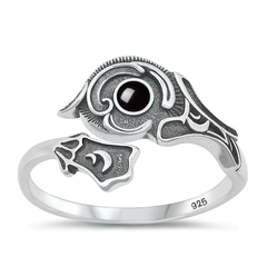 Sterling Silver Oxidized 14.6mm Black Agate Stone Ring
