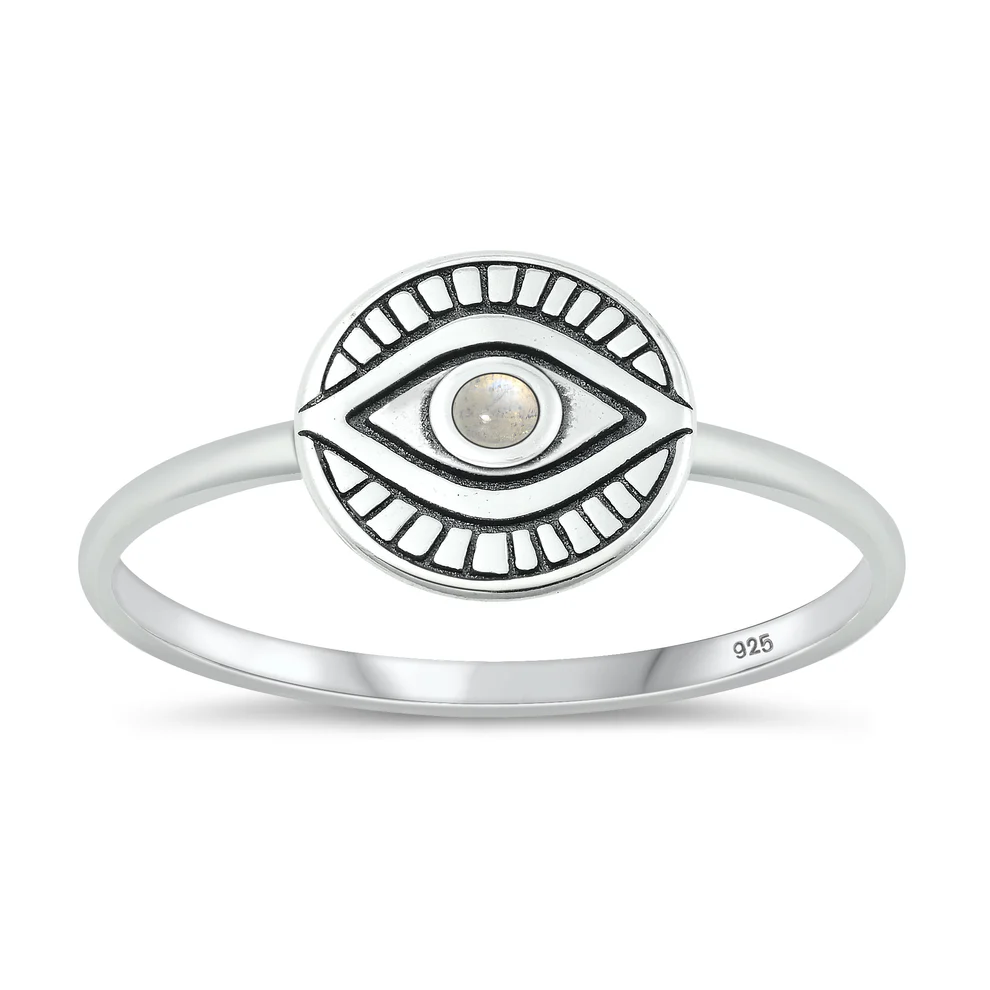Sterling Silver Oxidized Eye Moonstone Ring