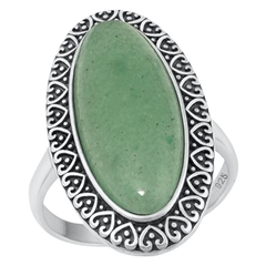 Sterling Silver Oxidized Green Jade Ring