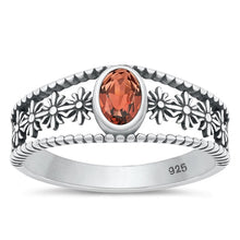 Load image into Gallery viewer, Sterling Silver Oxidized Flower Genuine Garnet Ring-8.2mm