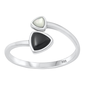 Sterling Silver Oxidized Black Agate and Mother of Pearl Ring