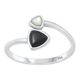 Sterling Silver Oxidized Black Agate and Mother of Pearl Ring
