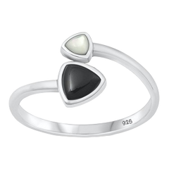 Sterling Silver Oxidized Black Agate and Mother of Pearl Ring