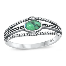 Load image into Gallery viewer, Sterling Silver Oxidized 7.8mm Genuine Turquoise And Clear CZ Stone Ring