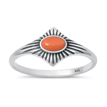 Load image into Gallery viewer, Sterling Silver Oxidized Red Coral Stone Ring