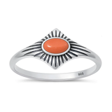 Sterling Silver Oxidized Red Coral Stone Ring