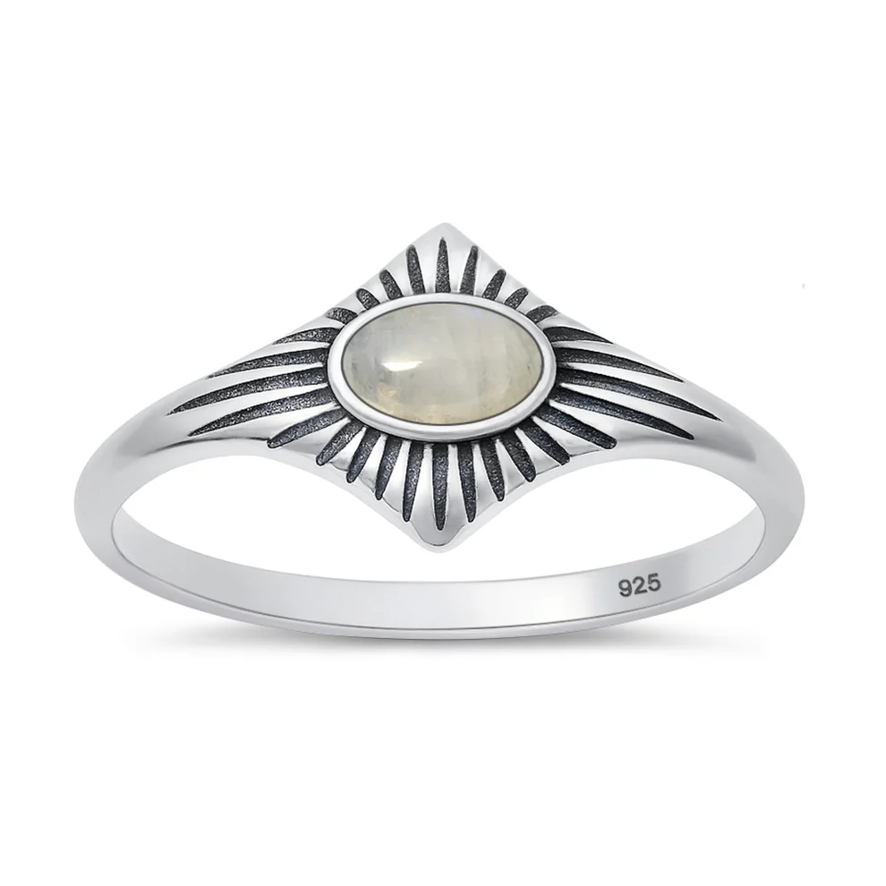 Sterling Silver Oxidized Moonstone Stone Ring