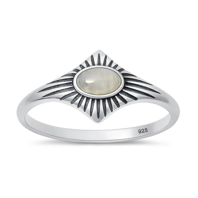 Sterling Silver Oxidized Moonstone Stone Ring
