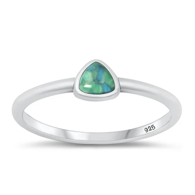 Sterling Silver Oxidized Triangle Genuine Turquoise Stone Ring