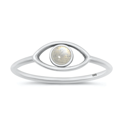 Sterling Silver Oxidized Eye Moonstone Stone Ring