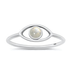 Sterling Silver Oxidized Eye Moonstone Stone Ring