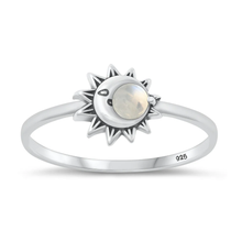Load image into Gallery viewer, Sterling Silver Oxidized Moon Moonstone Stone Ring