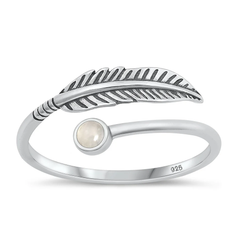 Sterling Silver Oxidized Feather Moonstone Ring