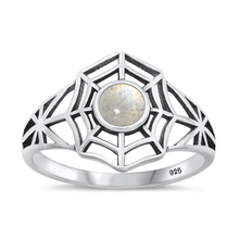 Load image into Gallery viewer, Sterling Silver Oxidized Spiderweb Moonstone Stone Ring