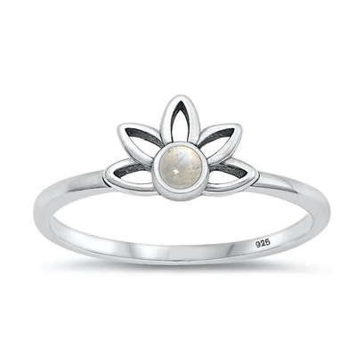 Sterling Silver Oxidized 7.6mm Moonstone Stone Ring