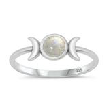 Sterling Silver Oxidized 6.2mm Moon Moonstone Stone Ring