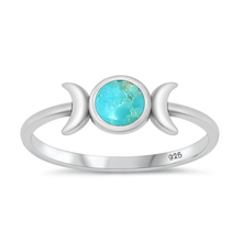 Load image into Gallery viewer, Sterling Silver Oxidized 6.2mm Moon Genuine Turquoise Stone Ring