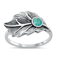Load image into Gallery viewer, Sterling Silver Oxidized 11.5mm Leaf Genuine Turquoise Stone Ring