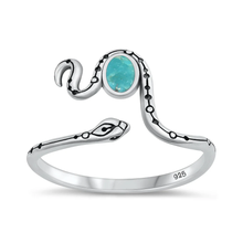 Load image into Gallery viewer, Sterling Silver Oxidized 11.8mm Snake Genuine Turquoise Stone Ring