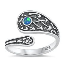 Load image into Gallery viewer, Sterling Silver Oxidized 16.4mm Spoon Blue Lab Opal Ring