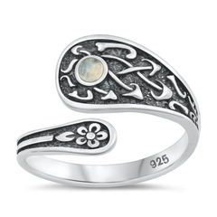 Sterling Silver Oxidized 16.4mm Spoon Moonstone Stone Ring