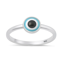 Load image into Gallery viewer, Sterling Silver Polished 6.4mm Enamel Evil Eye Ring