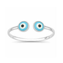 Load image into Gallery viewer, Sterling Silver Rhodium Plated Light Blue Evil Eye Ring