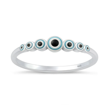 Load image into Gallery viewer, Sterling Silver Rhodium Plated 3.8mm Enamel Inlay Evil Eye Band Ring