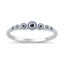 Load image into Gallery viewer, Sterling Silver Rhodium Plated Enamel Inlay Graduating Evil Eye Ring