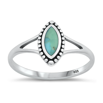 Sterling Silver Oxidized 11.7mm Genuine Turquoise Stone Ring