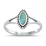 Sterling Silver Oxidized 11.7mm Genuine Turquoise Stone Ring